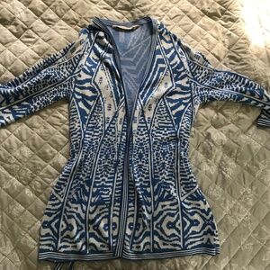 Soft Surroundings Jacquard Sweater Belted Cardigan SIZE S